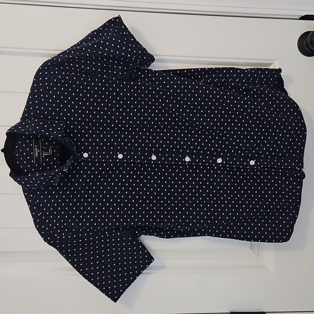 Forever 21 Navy Blue Patterned Shirt